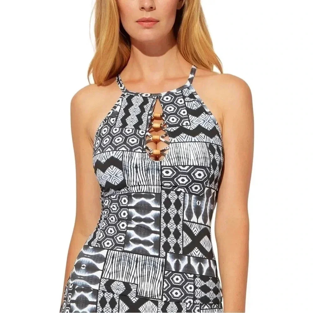 Bleu Rod Beattie Navy High Neck Underwire Womens Lattice Front Tankini Size 4 - Picture 1 of 11